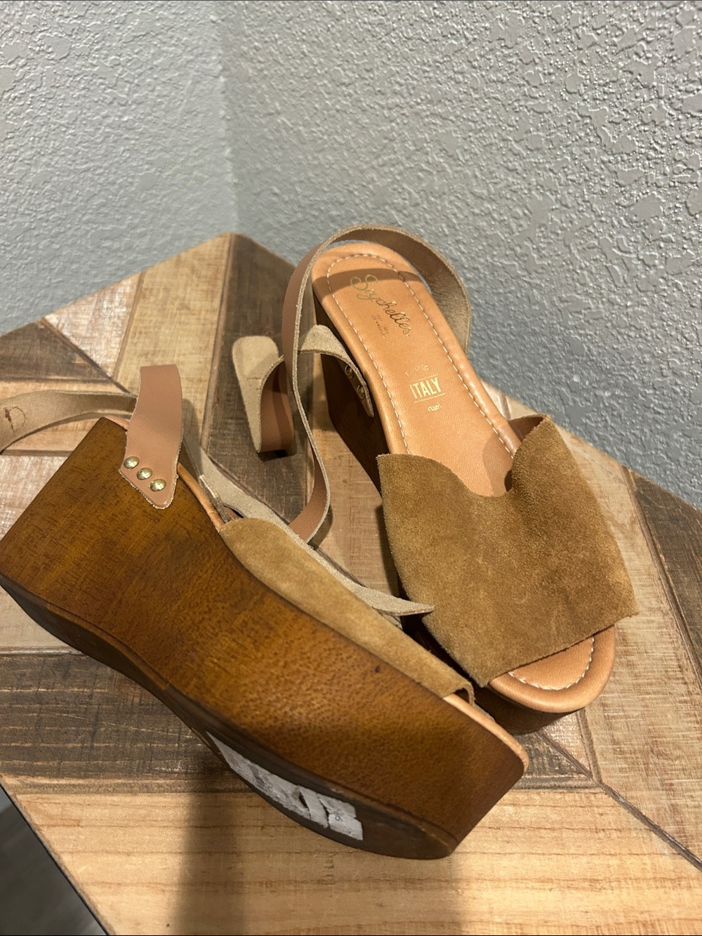 Italian Suede Tan Platform Sandals